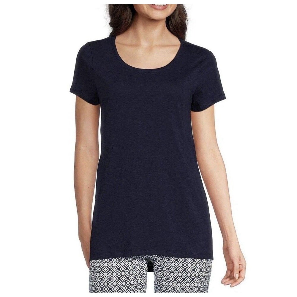 Lilly Pulitzer Womens Navy Blue Pima Cotton Short Sleeve Scoop Neck Top Basic XL